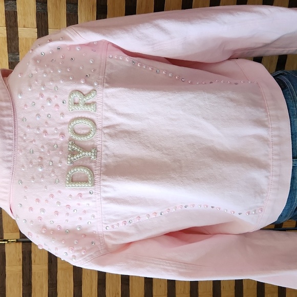 NWOT! READ!! Custom made crop pearl & diamond jean jacket - Picture 4 of 12